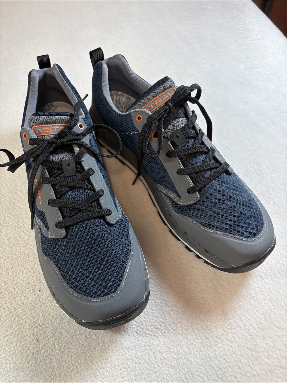 Men's Navy and Gray Athletic Sneakers with Orange Accents